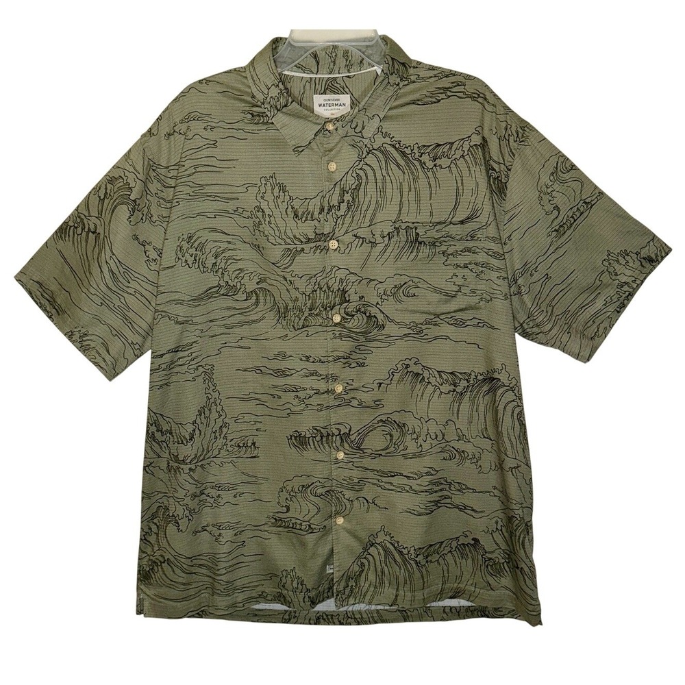 Quiksilver Waterman Collection Men's XXL Typhoon Waves Button Down Shirt Green